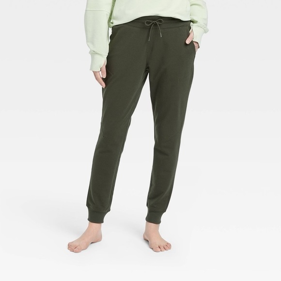 All in Motion Women's Small Mid-Rise French Terry Joggers, Olive Green - Picture 1 of 3